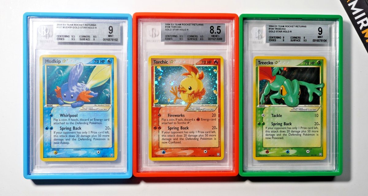 Pokemon BGS 9 Mudkip Treeko Torchic Gold Star Ex Team Rocket Returns 2004 Eng – Foto 1